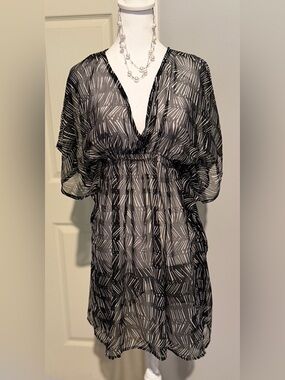 Sheer Black and White bathing suit cover up- One Size